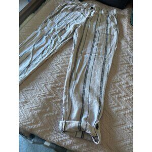 SO brand off white striped casual pants ankle button up option Large